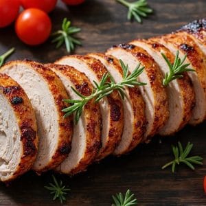 Pcooked pork tenderloin with garnish (1)