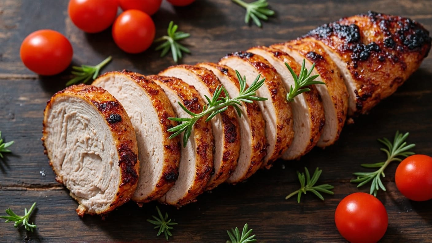 Pcooked pork tenderloin with garnish (1)